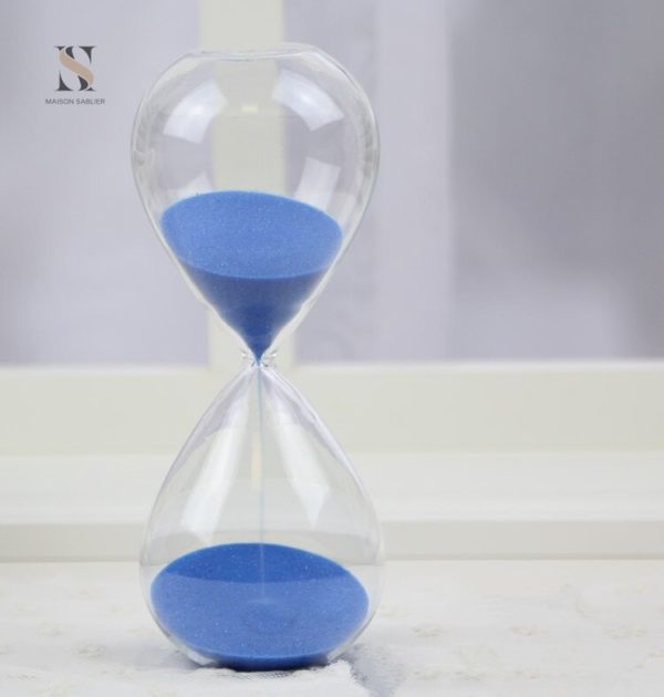 Sablier décoratif en verre bleu, accessoire de bureau