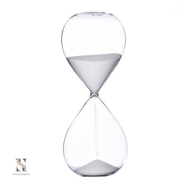Sablier en verre avec sable blanc